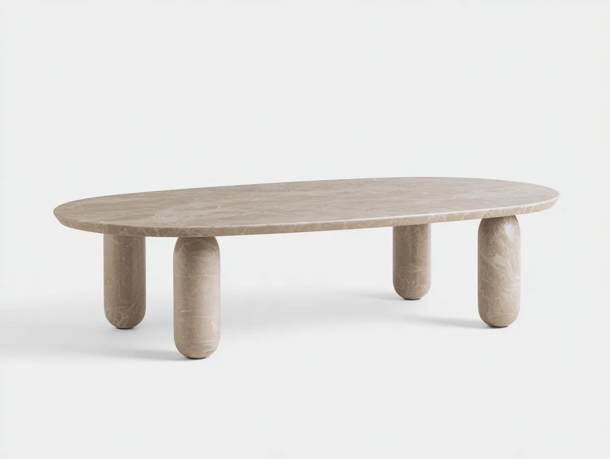 Mesa de centro ovalada piedra crema 130x70x39 cm crema estilo orgánico para salón