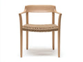 Silla de comedor de madera con asiento de cuerda 58x56x78 cm - natural y beige - respaldo curvo con brazos