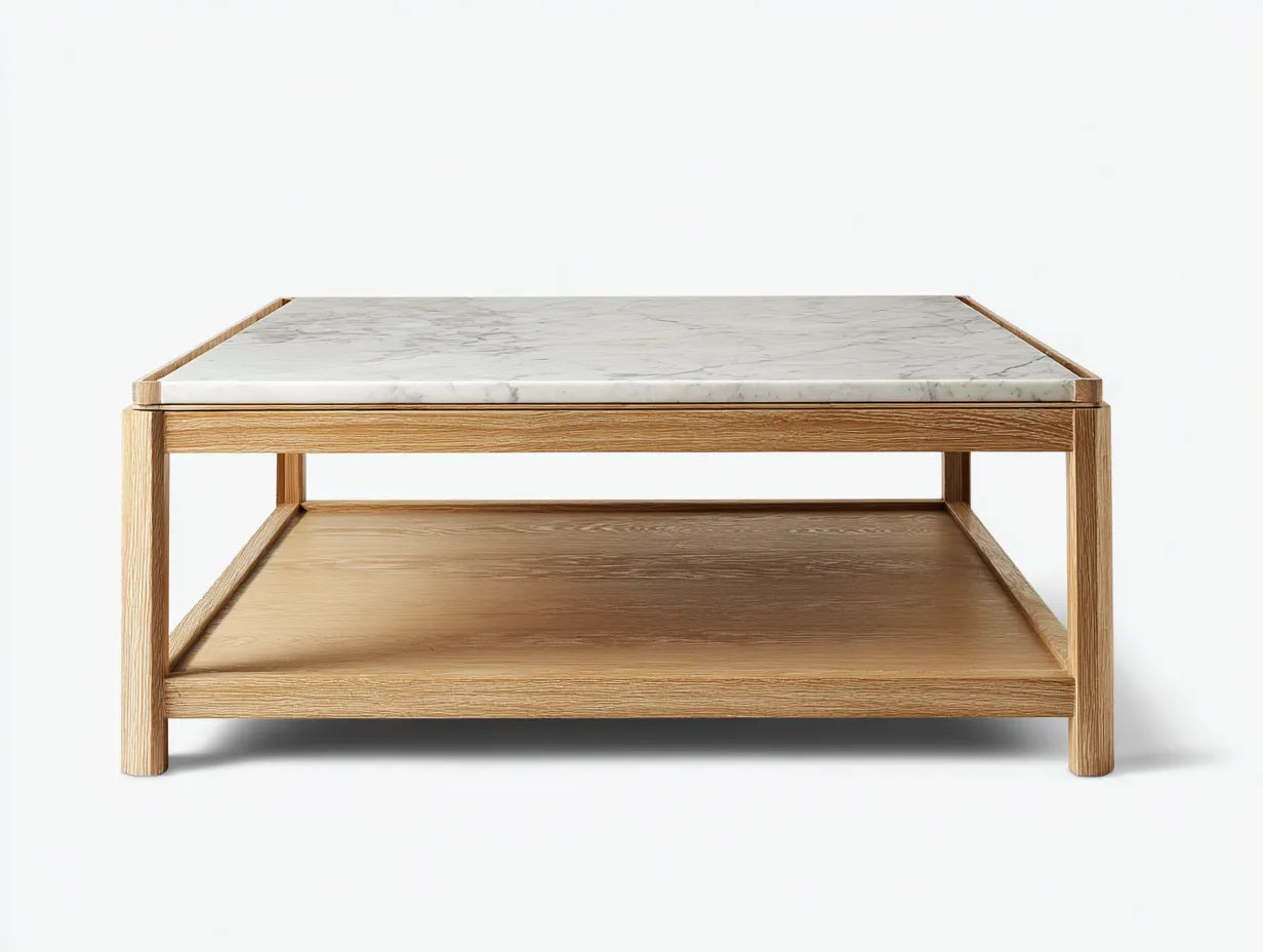 Mesa de centro rectangular roble y mármol 110x60x39 cm - roble y beige - diseño elegante salón