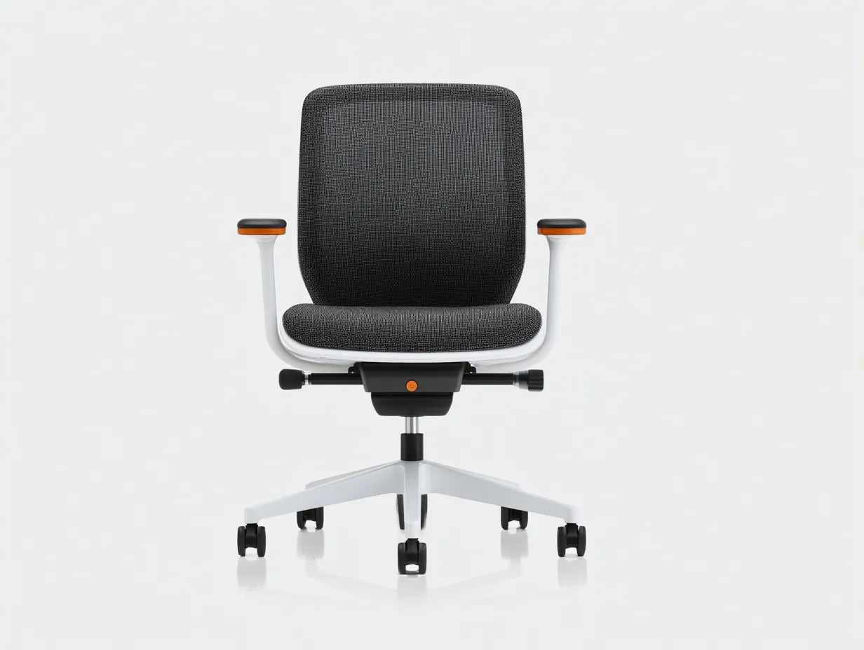 Silla de oficina de tela 62x60x99 cm - negro y blanco y naranja - con reposabrazos y ruedas