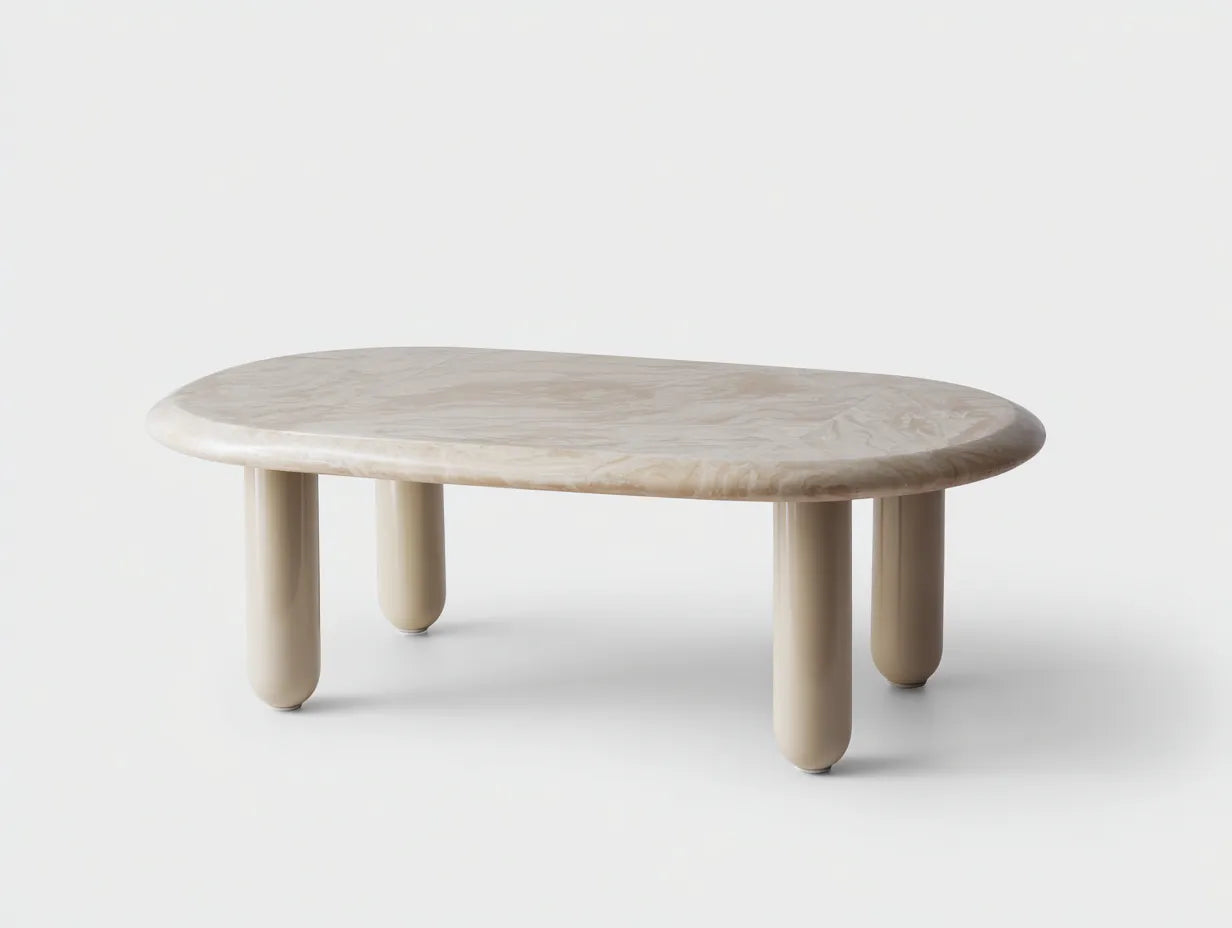 Mesa de centro ovalada piedra beige 125x65x40 cm beige diseño minimalista salón