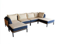 Sofá esquinero de exterior metal 295x218x79 cm - azul marino y beige - con plataforma lateral