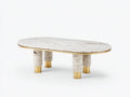 Mesa de centro ovalada mármol beige con base dorada 128x68x40 cm crema elegante salón