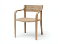 Silla de comedor con brazos de madera y cuerda 56x57x79 cm - natural y arena - respaldo abierto para comedor