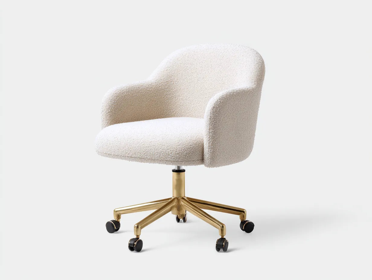 Silla de oficina de borreguito 64x62x88 cm - blanco y dorado y negro - giratoria con ruedas
