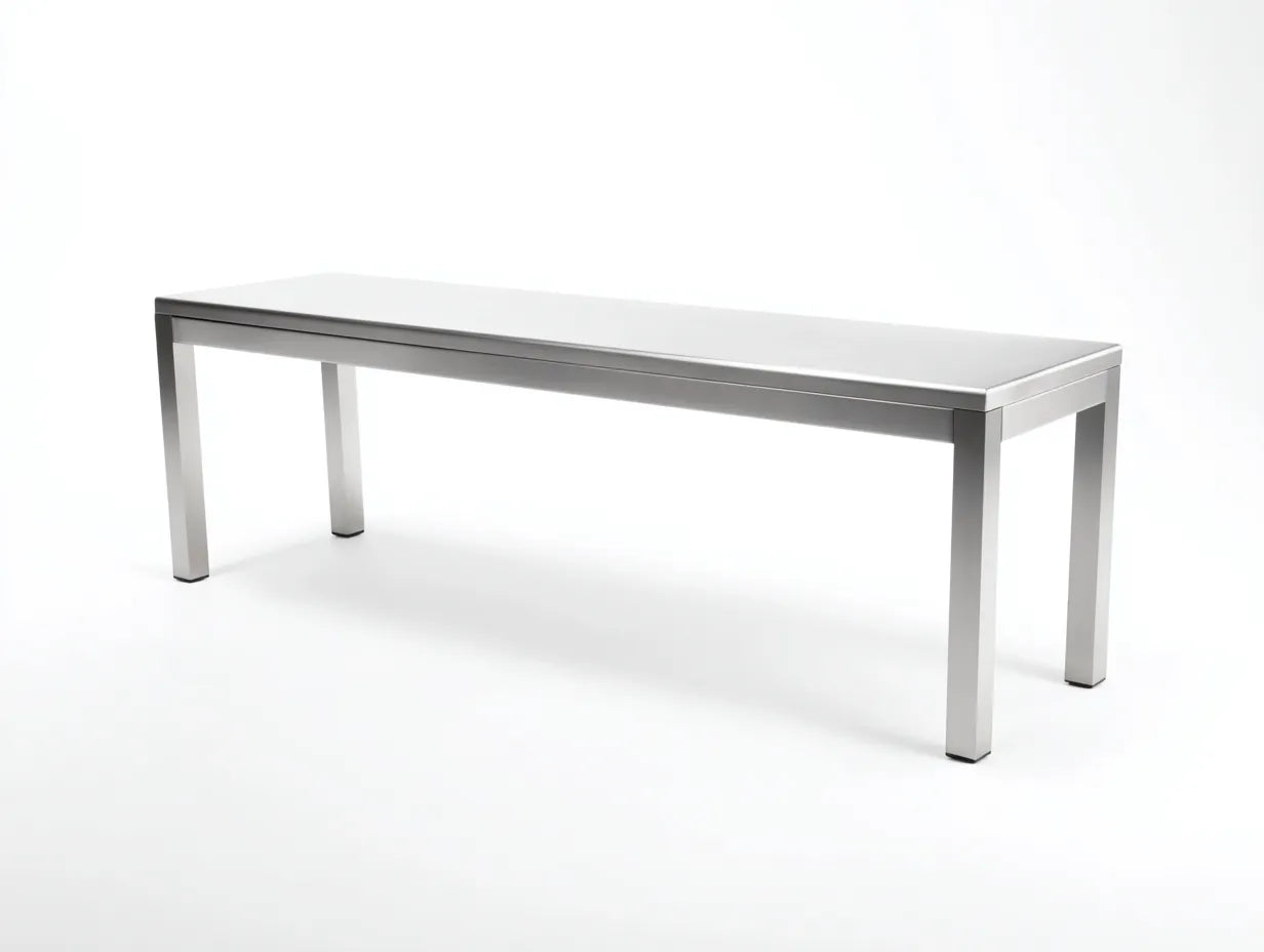 Banco metálico rectangular 150x38x45 cm - plata - estructura de acero para dormitorio