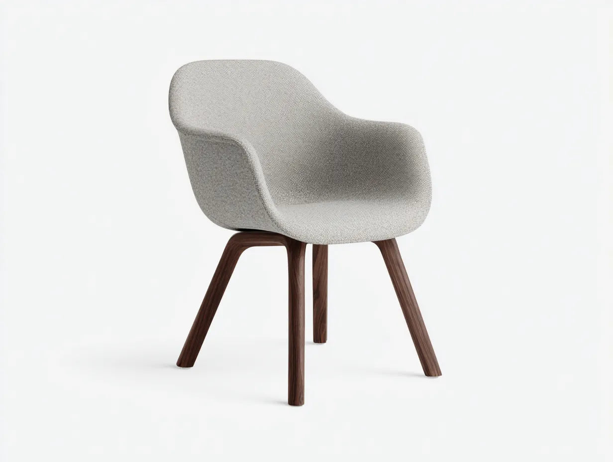 Silla de comedor tapizada 60x59x81 cm - gris claro nogal - brazos envolventes y patas de madera
