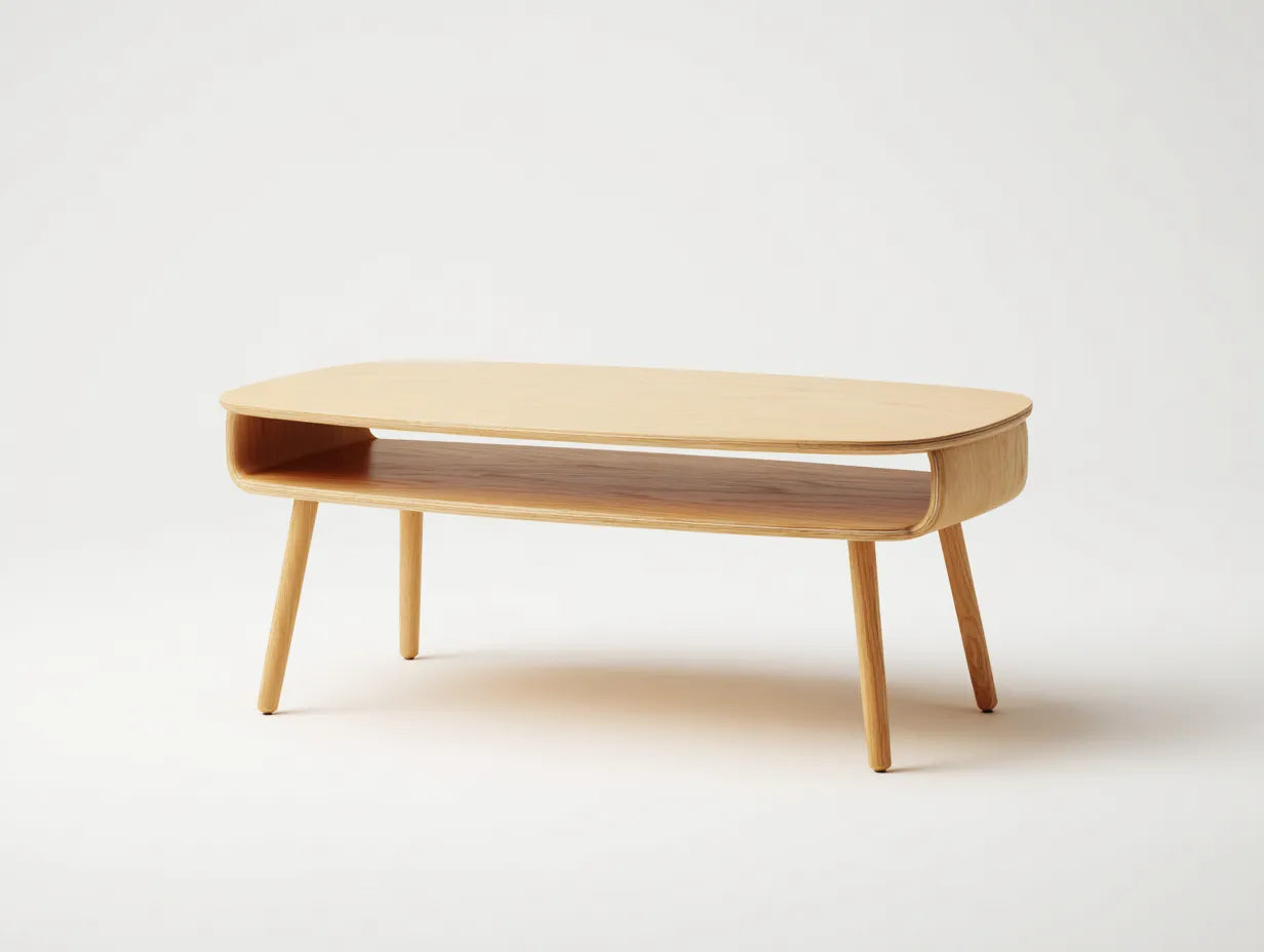 Mesa de centro ovalada madera natural 130x65x41 cm - madera clara - diseño moderno salón