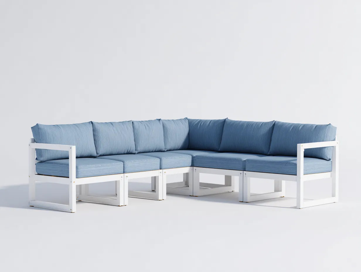Sofá esquinero de exterior aluminio 286x214x76 cm - azul claro y blanco - modular