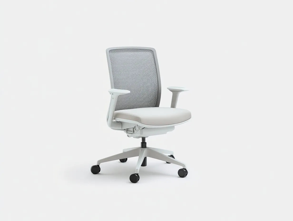 Silla de oficina con respaldo de malla 63x61x101 cm - gris y blanco y negro - con brazos y ruedas para oficina