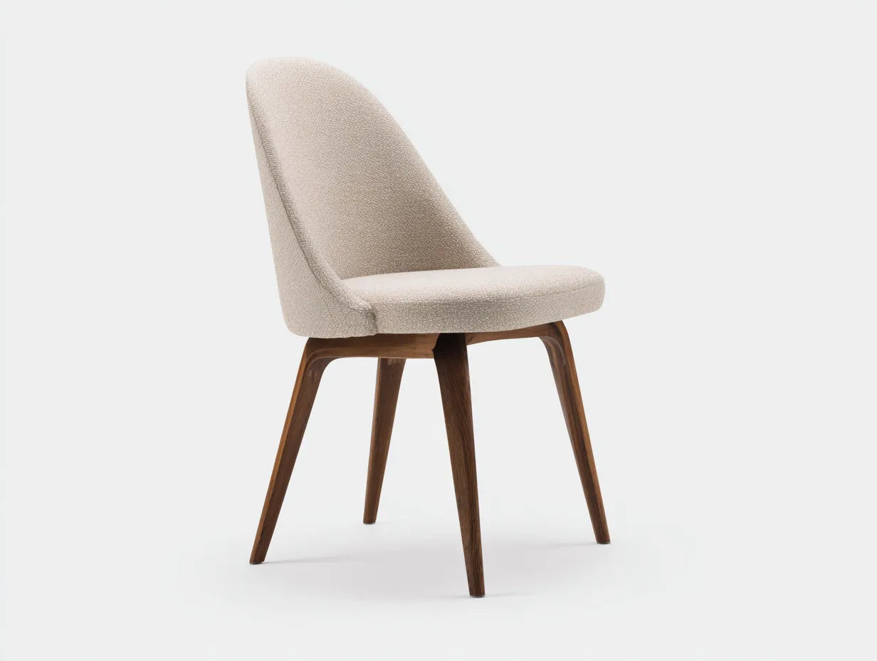 Silla de comedor tapizada 50x57x86 cm - beige y nogal oscuro - respaldo alto y patas curvadas