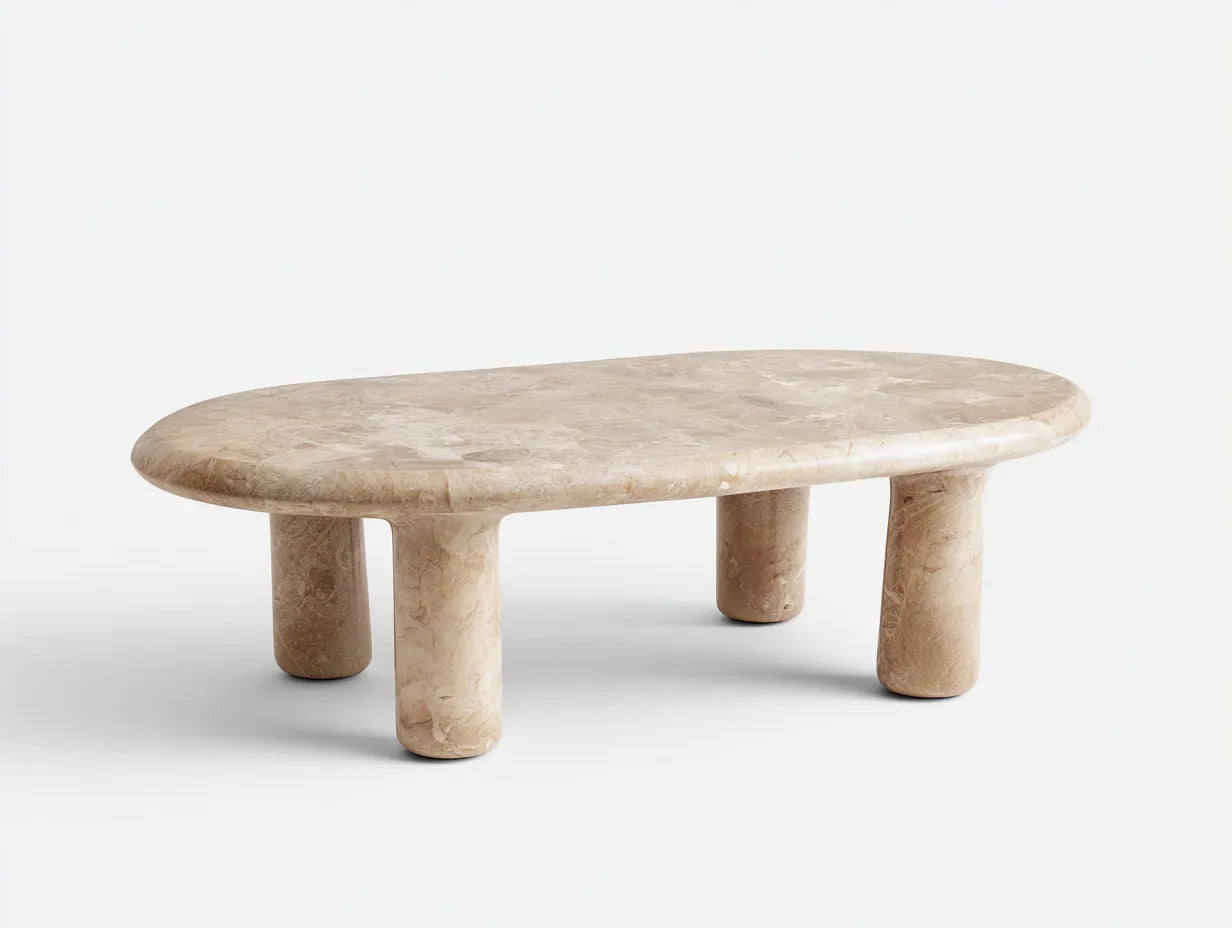 Mesa de centro rectangular ovalada piedra marfil 135x75x41 cm marfil estilo moderno salón