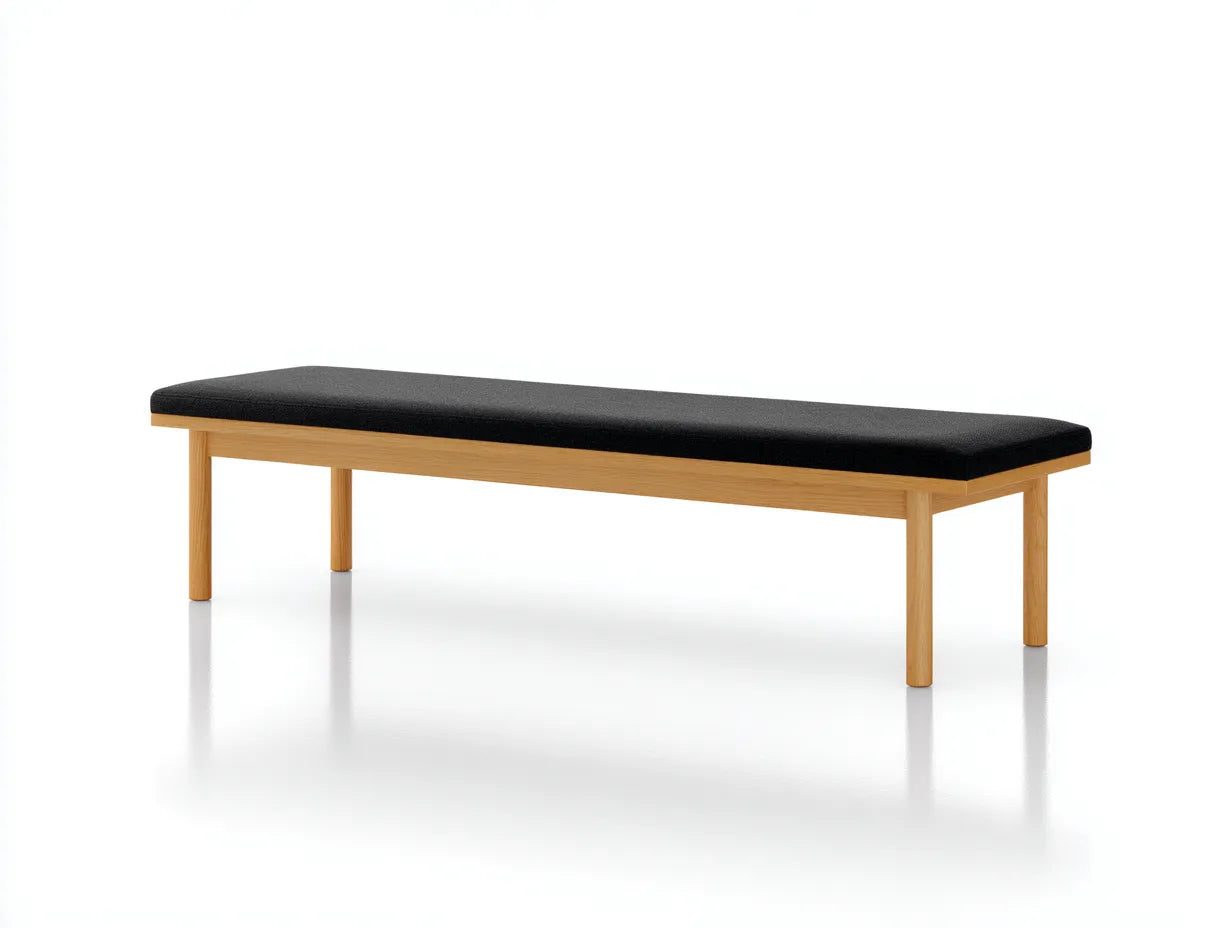 Banco de madera clara con asiento negro 160x42x45 cm - negro y madera natural - diseño rectangular para dormitorio