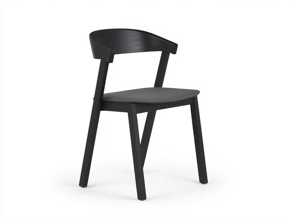 Silla de comedor de madera 50x53x79 cm - negro gris oscuro - respaldo curvo y asiento tapizado