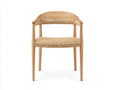 Silla de comedor de madera y asiento tejido 57x56x77 cm - roble claro y beige - respaldo envolvente para comedor