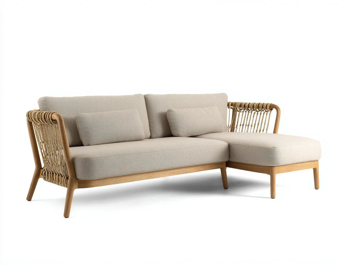 Sofá esquinero de exterior metal 284x210x78 cm - beige y gris claro - con mesa auxiliar integrada