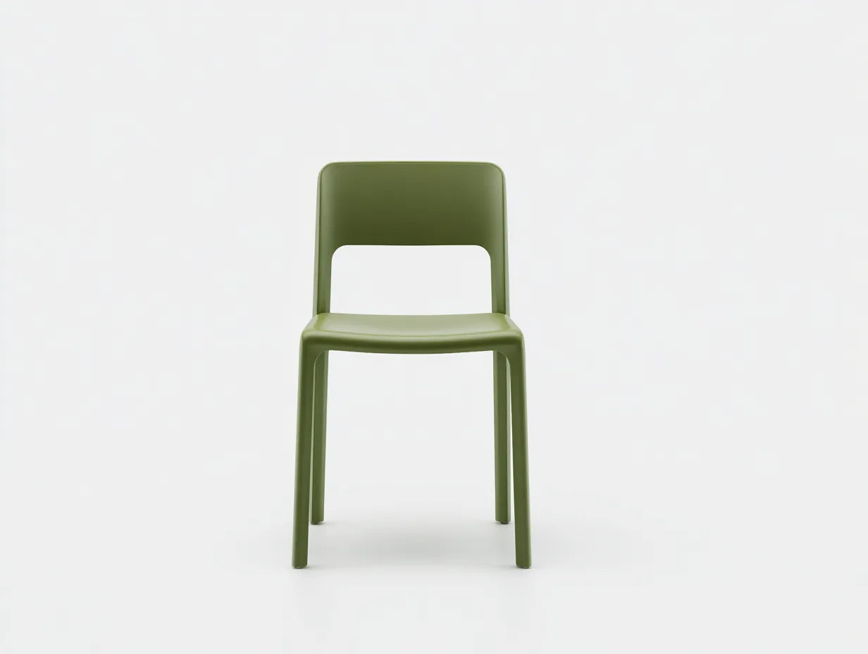 Silla de comedor de plástico 46x52x80 cm - verde oliva - respaldo abierto y estructura ligera