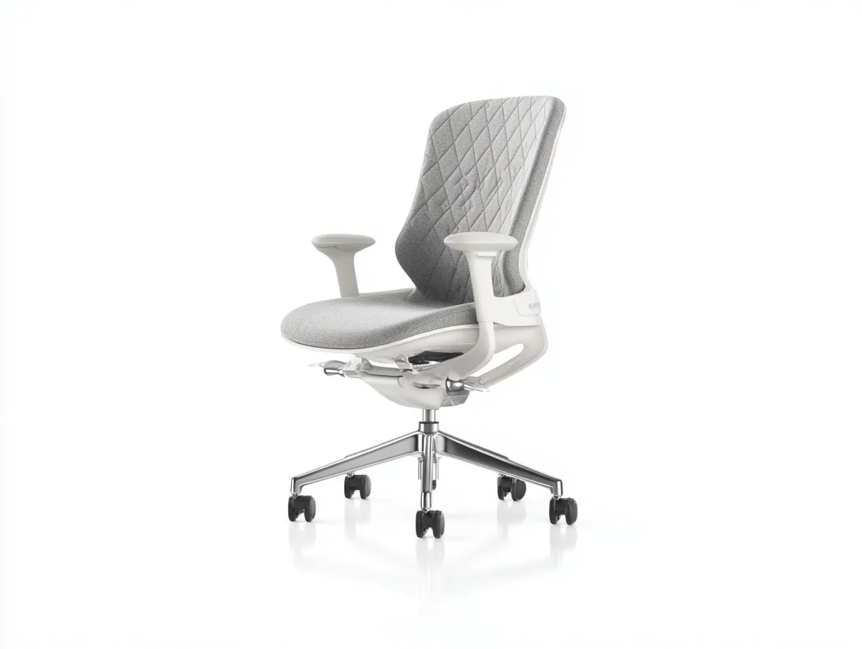 Silla de oficina de tela 64x62x112 cm - gris y blanco y cromo - respaldo alto acolchado con ruedas