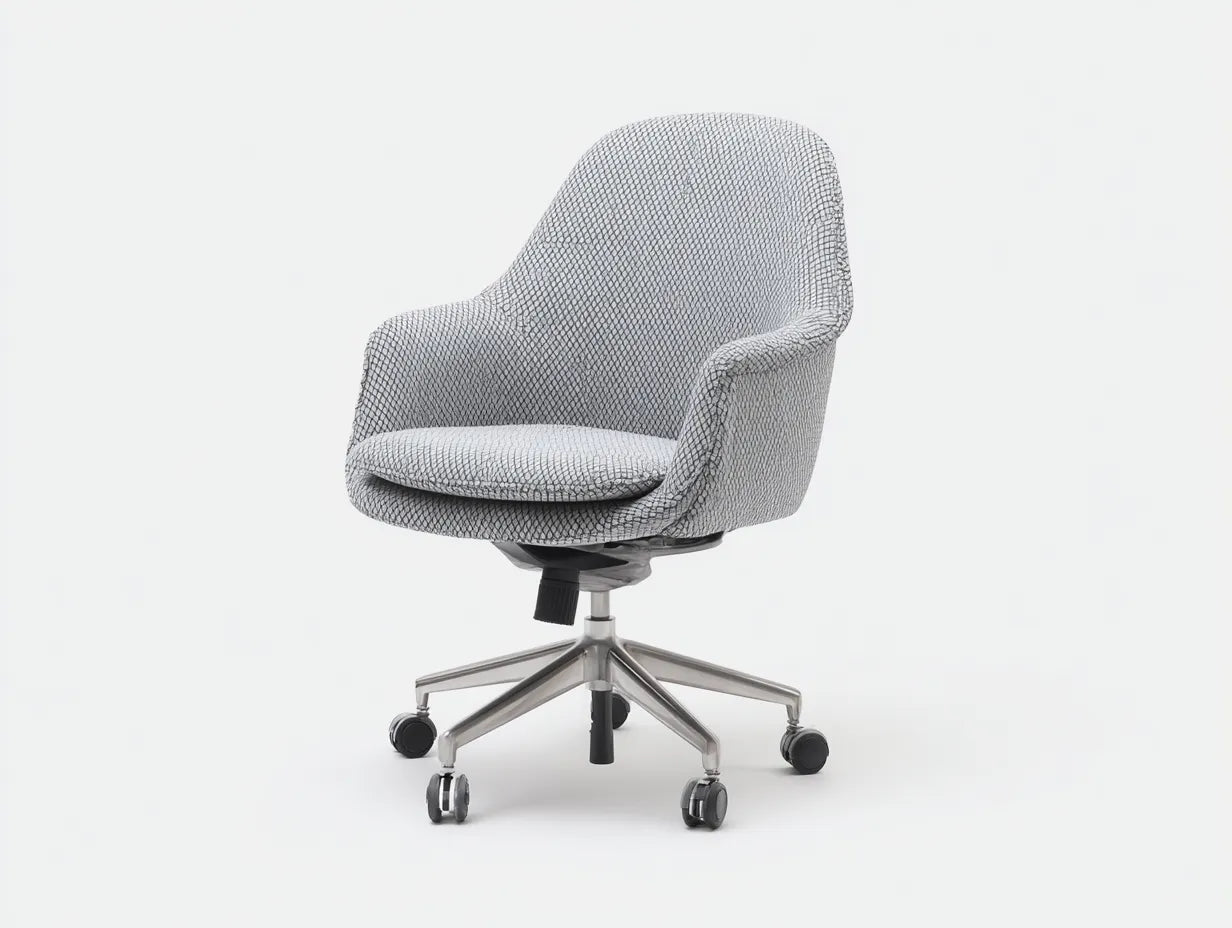 Silla de oficina con asiento curvo 62x60x89 cm - gris y cromo y negro - tapizado gráfico con ruedas