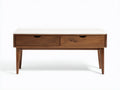 Banco de madera nogal con asiento acolchado 118x42x49 cm - crema y marrón nogal - tiradores rectos para dormitorio